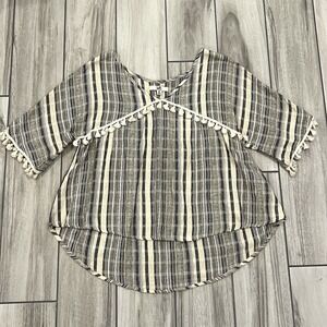 LA Los Angeles Blouse Womens M Black Striped Boho Tassel High Low Excellent